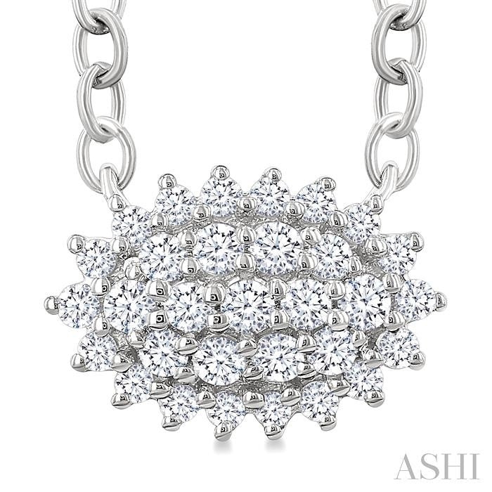 Oval Shape East-West Petite Cluster Diamond Fashion Pendant
