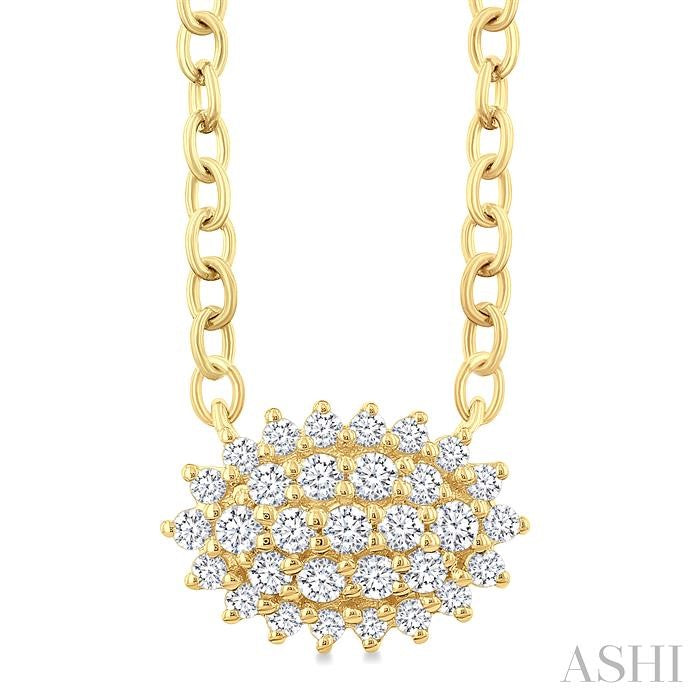 Oval Shape East-West Petite Cluster Diamond Fashion Pendant