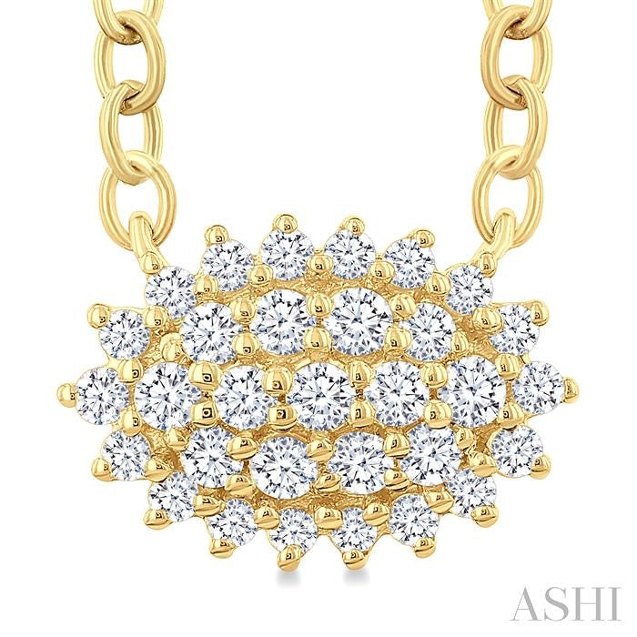 Oval Shape East-West Petite Cluster Diamond Fashion Pendant