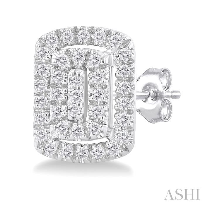 Emerald Shape Petite Halo Diamond Fashion Earrings