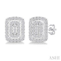 Emerald Shape Petite Halo Diamond Fashion Earrings