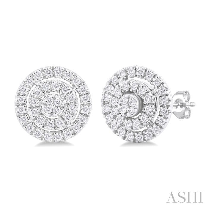 Round Shape Petite Halo Diamond Fashion Earrings