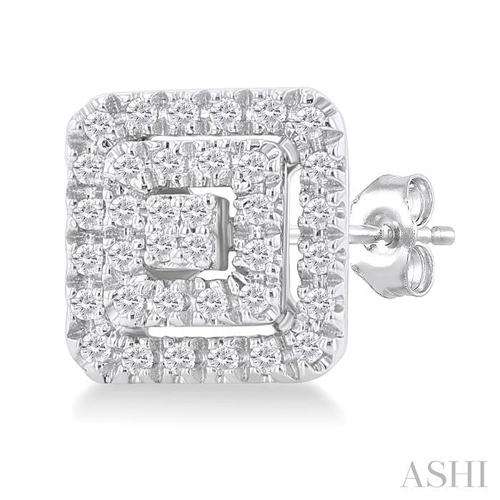 Princess Shape Petite Halo Diamond Fashion Earrings