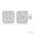 Princess Shape Petite Halo Diamond Fashion Earrings
