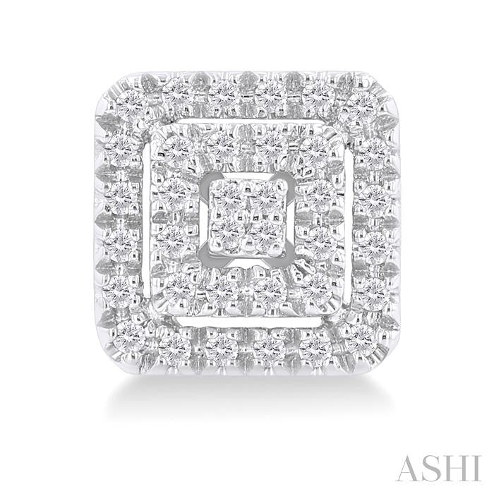 Princess Shape Petite Halo Diamond Fashion Earrings