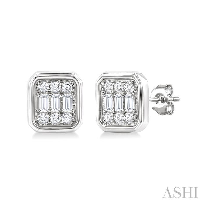 Emerald Shape Bezel Set Petite Fusion Diamond Fashion Earrings