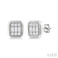 Emerald Shape Bezel Set Petite Fusion Diamond Fashion Earrings