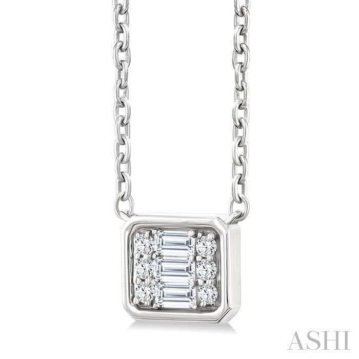 Emerald Shape East-West Bezel Set Petite Fusion Diamond Fashion Pendant