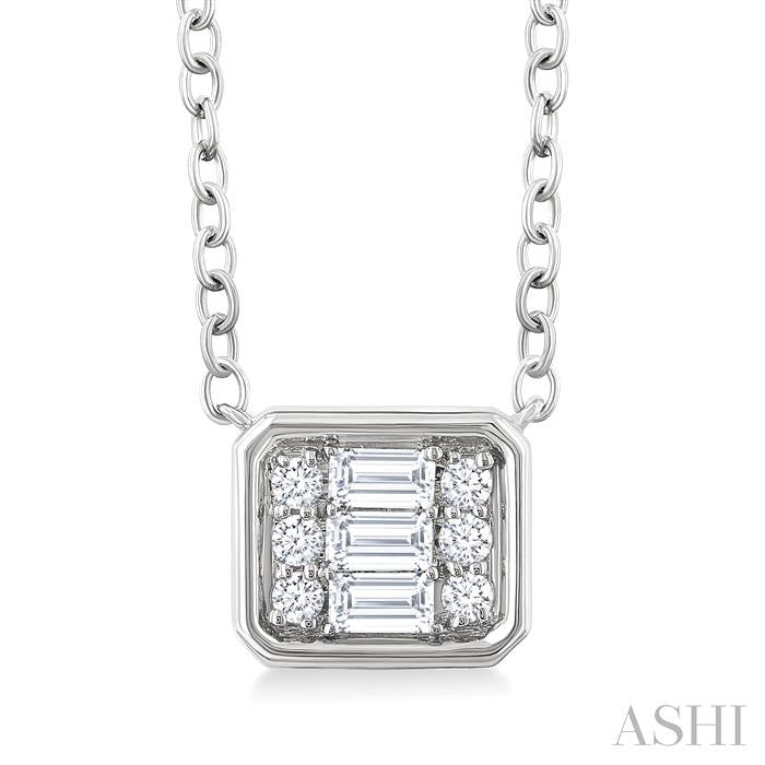 Emerald Shape East-West Bezel Set Petite Fusion Diamond Fashion Pendant