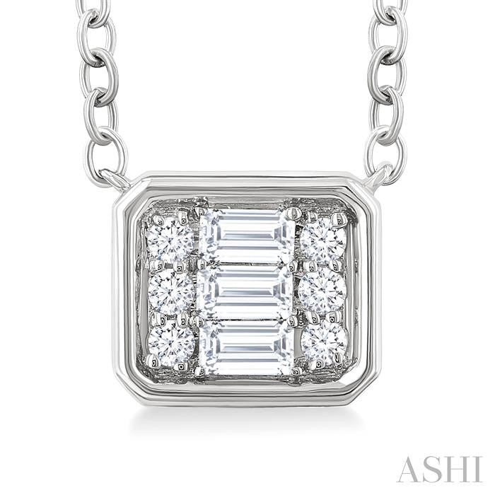 Emerald Shape East-West Bezel Set Petite Fusion Diamond Fashion Pendant