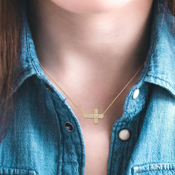 Sideway Cross Petite Diamond Fashion Pendant