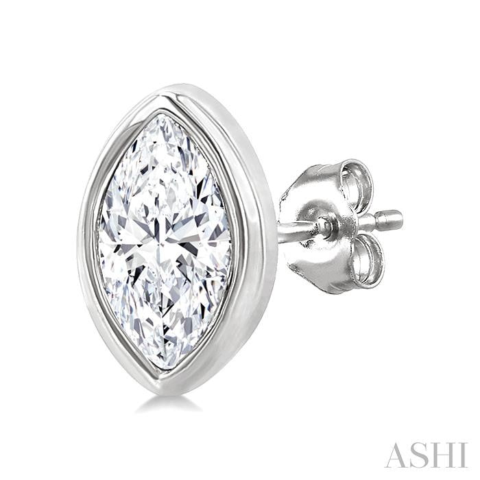 Marquise Shape Bezel Set Petite Diamond Fashion Earrings