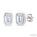 Emerald Shape Bezel Set Petite Diamond Fashion Earrings