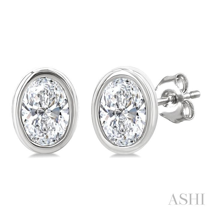 Oval Shape Bezel Set Petite Diamond Fashion Earrings