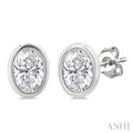 Oval Shape Bezel Set Petite Diamond Fashion Earrings