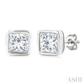 Princess Shape Bezel Set Petite Diamond Fashion Stud Earrings