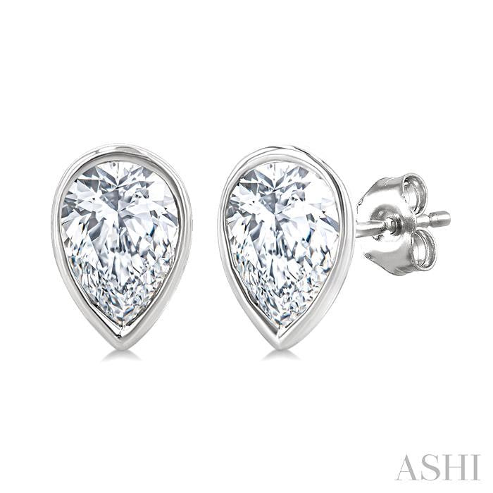Pear Shape Bezel Set Petite Diamond Stud Earrings