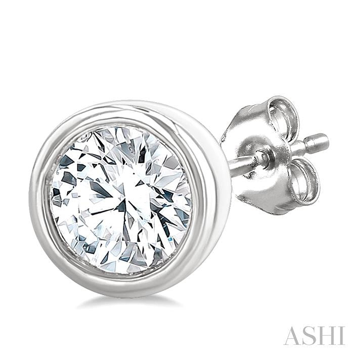 Round Shape Bezel Set Petite Diamond Fashion Earrings