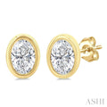Oval Shape Bezel Set Petite Diamond Fashion Earrings