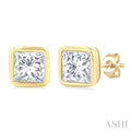Princess Shape Bezel Set Petite Diamond Fashion Stud Earrings