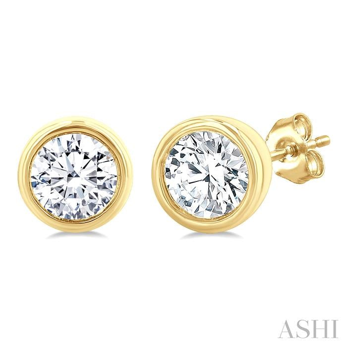 Round Shape Bezel Set Petite Diamond Fashion Earrings