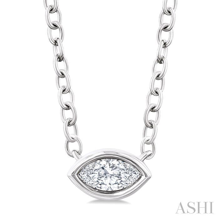 Marquise Shape East-West Bezel Set Petite Diamond Fashion Pendant