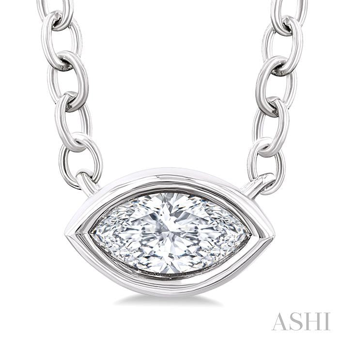 Marquise Shape East-West Bezel Set Petite Diamond Fashion Pendant