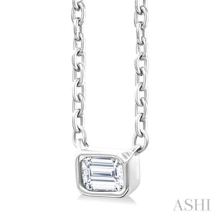 Emerald Shape East-West Bezel Set Petite Diamond Fashion Pendant