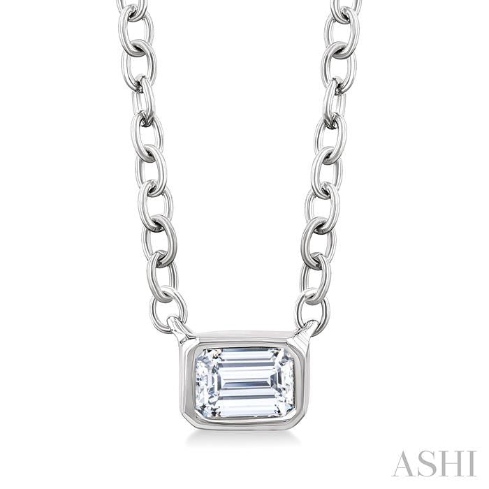 Emerald Shape East-West Bezel Set Petite Diamond Fashion Pendant