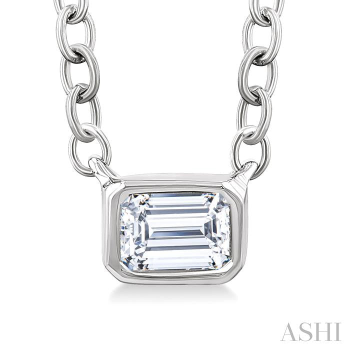 Emerald Shape East-West Bezel Set Petite Diamond Fashion Pendant