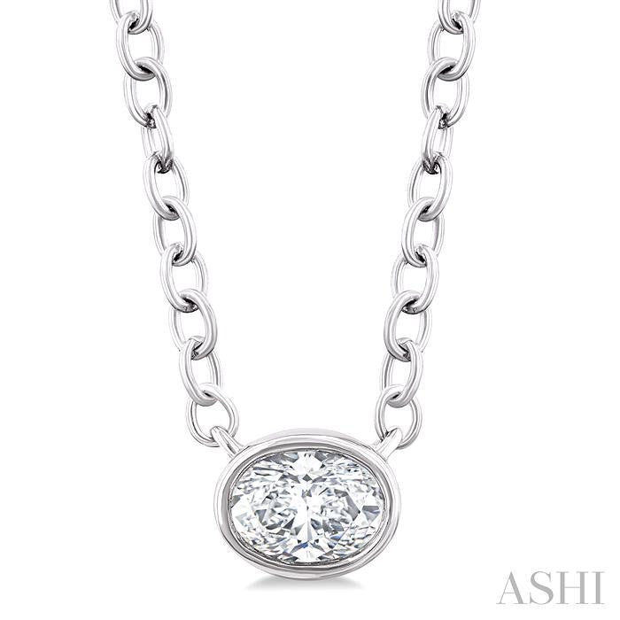 Oval Shape East-West Bezel Set Petite Diamond Fashion Pendant
