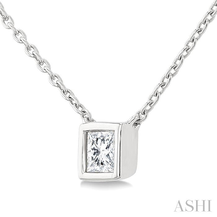 Princess Shape Bezel Set Petite Diamond Fashion Pendant