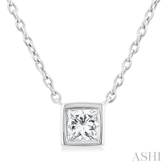 Princess Shape Bezel Set Petite Diamond Fashion Pendant