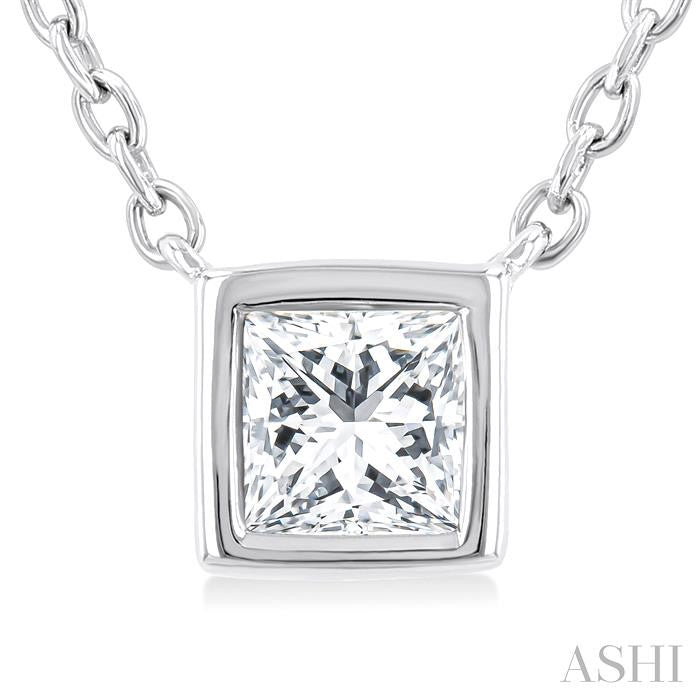 Princess Shape Bezel Set Petite Diamond Fashion Pendant