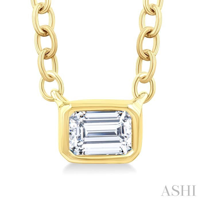 Emerald Shape East-West Bezel Set Petite Diamond Fashion Pendant