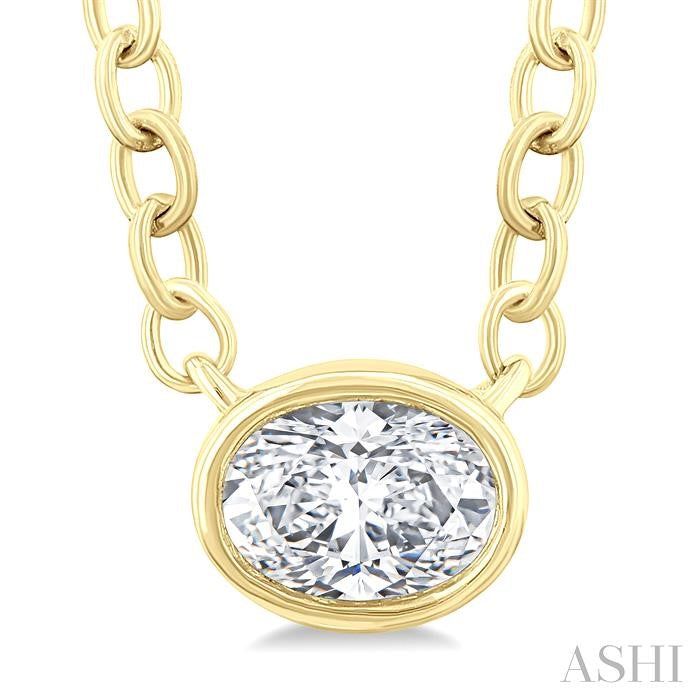 Oval Shape East-West Bezel Set Petite Diamond Fashion Pendant