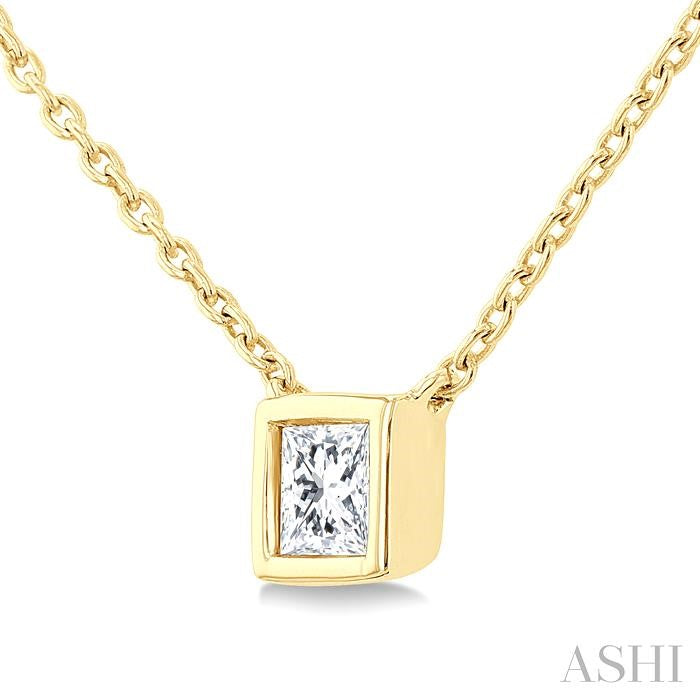 Princess Shape Bezel Set Petite Diamond Fashion Pendant
