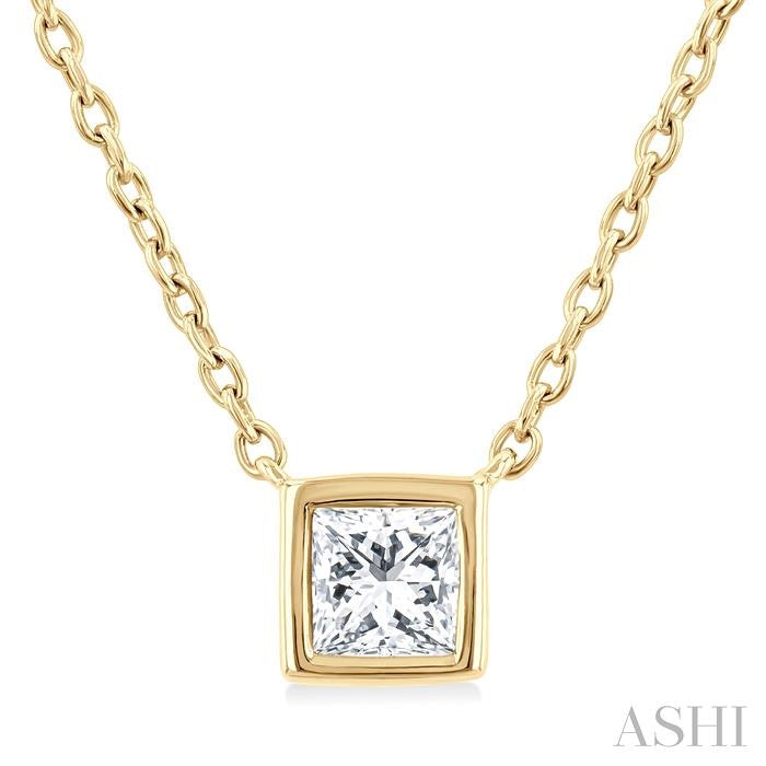 Princess Shape Bezel Set Petite Diamond Fashion Pendant