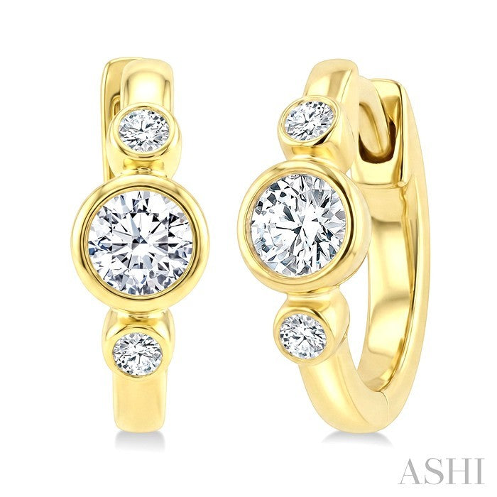Round Bezel Set Petite Diamond Huggie Earrings