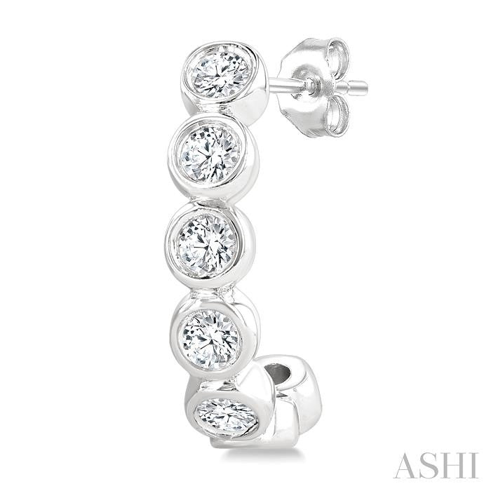 Bezel Set Petite Diamond Half Hoop Earrings