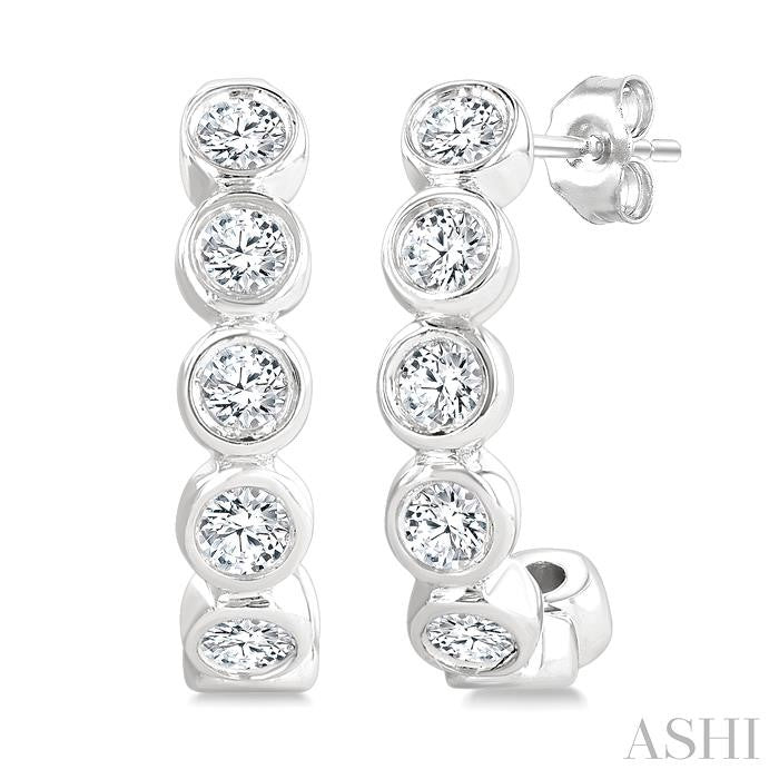 Bezel Set Petite Diamond Half Hoop Earrings