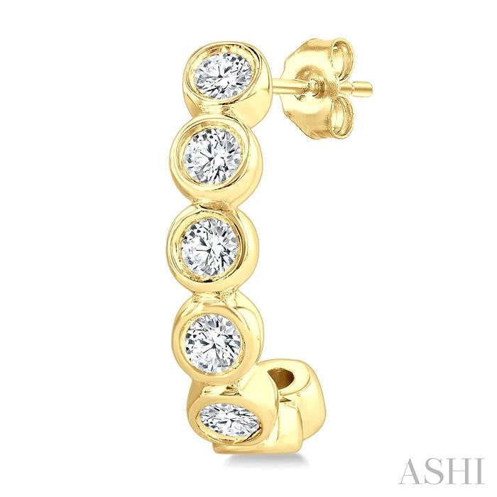 Bezel Set Petite Diamond Half Hoop Earrings