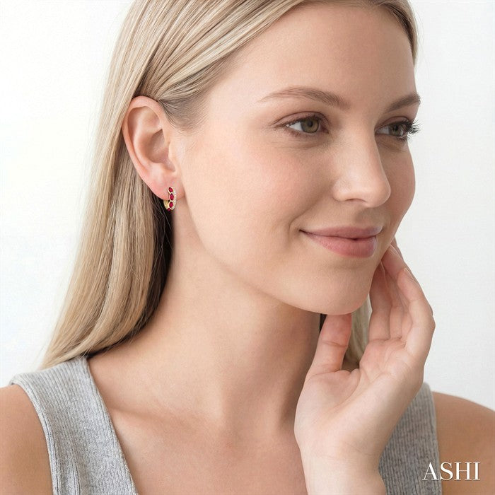 Marquise Shape Gemstone & Petite Diamond Fashion Hoop Earrings