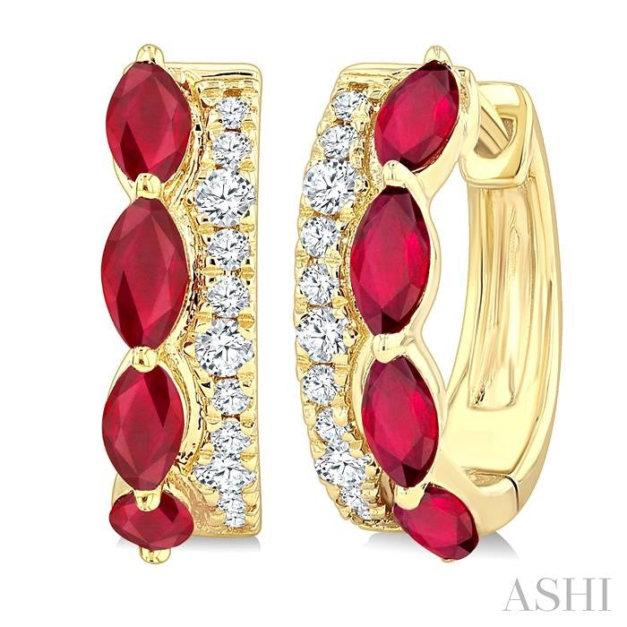 Marquise Shape Gemstone & Petite Diamond Fashion Hoop Earrings