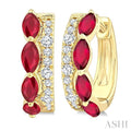 Marquise Shape Gemstone & Petite Diamond Fashion Hoop Earrings