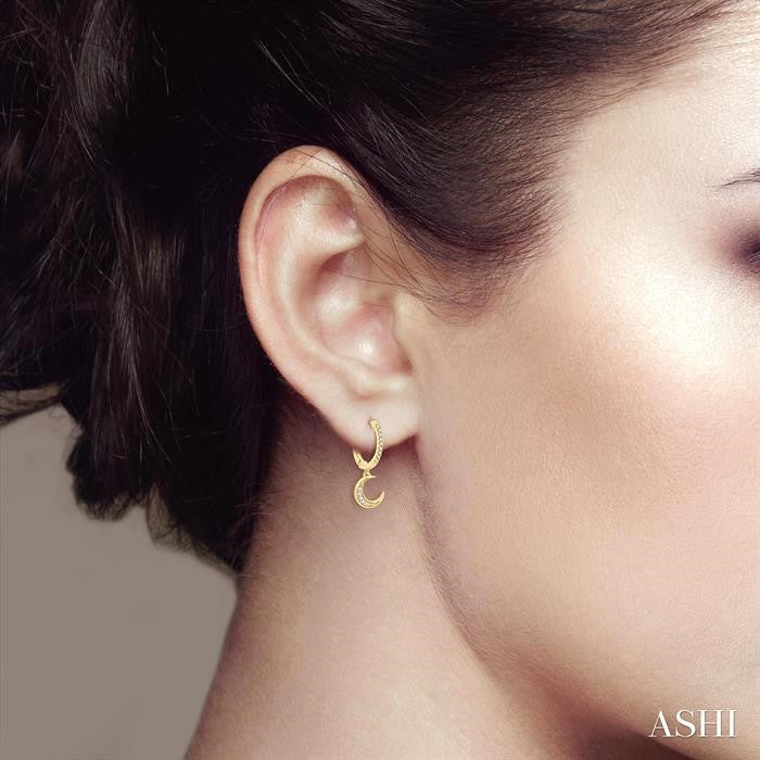 Star & Moon Petite Diamond Huggie Fashion Earrings