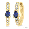 Pear Shape Gemstone & Petite Diamond Huggie Fashion Earrings