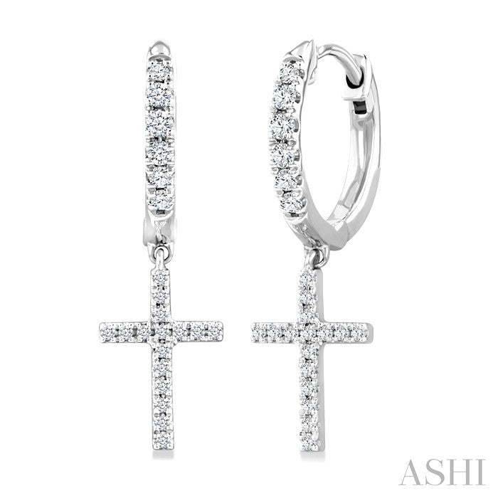Cross Petite Diamond Huggie Fashion Earrings