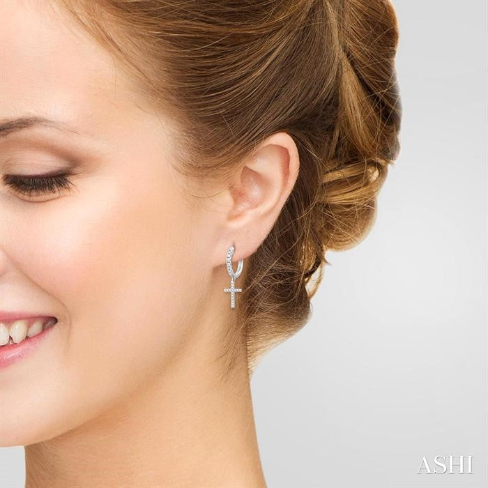 Cross Petite Diamond Huggie Fashion Earrings