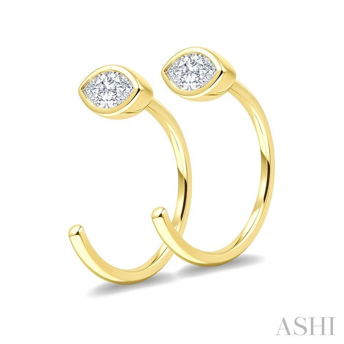 Marquise Shape Bezel Set Petite Diamond Huggie Earrings